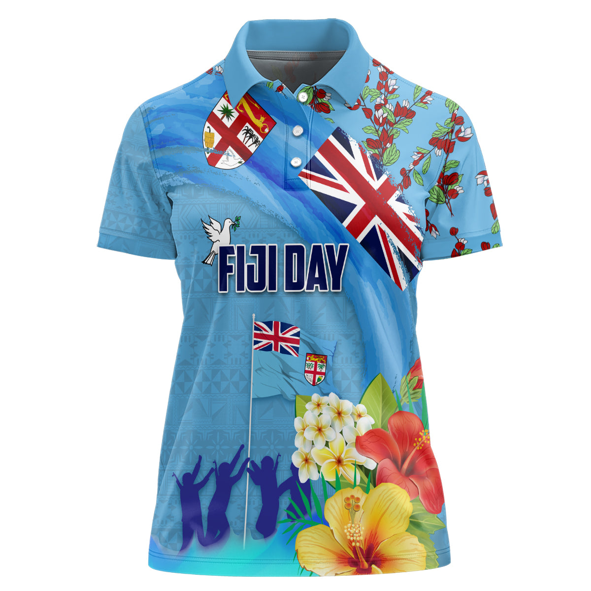 Fiji Day Women Polo Shirt Tagimoucia Flower and Melanesia Pattern