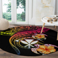Polynesia Hawaii Turtle Day Round Carpet Hibiscus and Kanaka Maoli