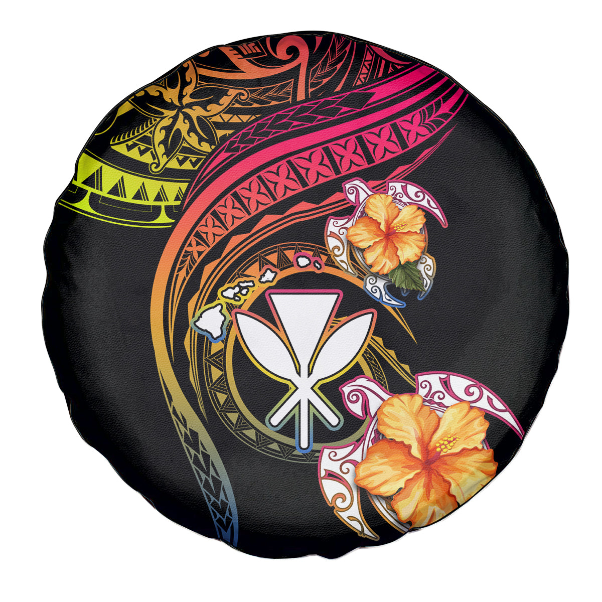 Polynesia Hawaii Turtle Day Spare Tire Cover Hibiscus and Kanaka Maoli