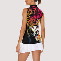 Polynesia Hawaii Turtle Day Women Sleeveless Polo Shirt Hibiscus and Kanaka Maoli