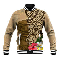 Hawaii Kanaloa Tiki Baseball Jacket Polynesian Tattoo and Tapa Pattern LT03 Unisex Beige - Polynesian Pride