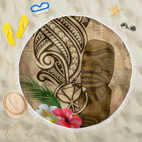 Hawaii Kanaloa Tiki Beach Blanket Polynesian Tattoo and Tapa Pattern LT03 One Size 150cm Beige - Polynesian Pride