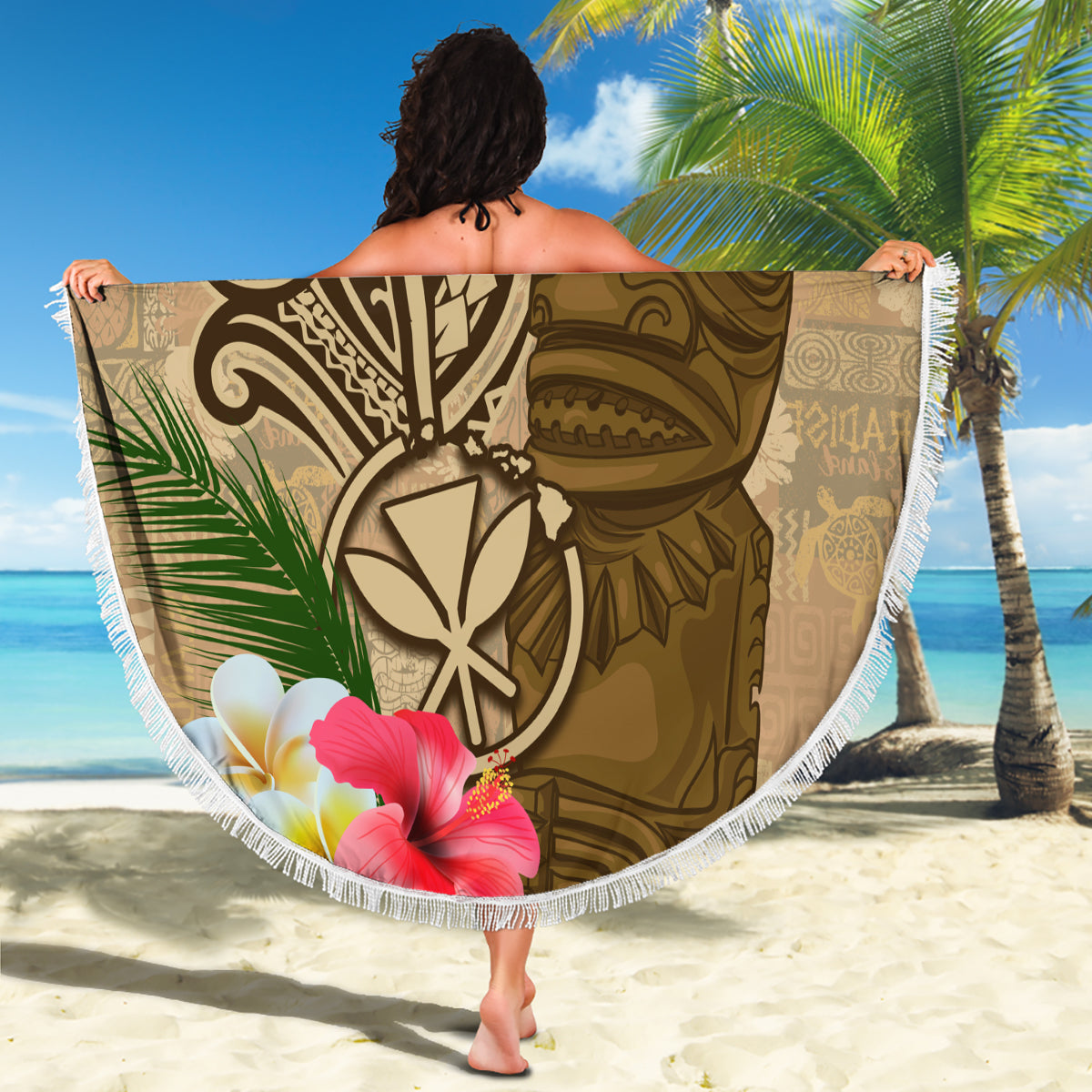 Hawaii Kanaloa Tiki Beach Blanket Polynesian Tattoo and Tapa Pattern LT03 - Polynesian Pride