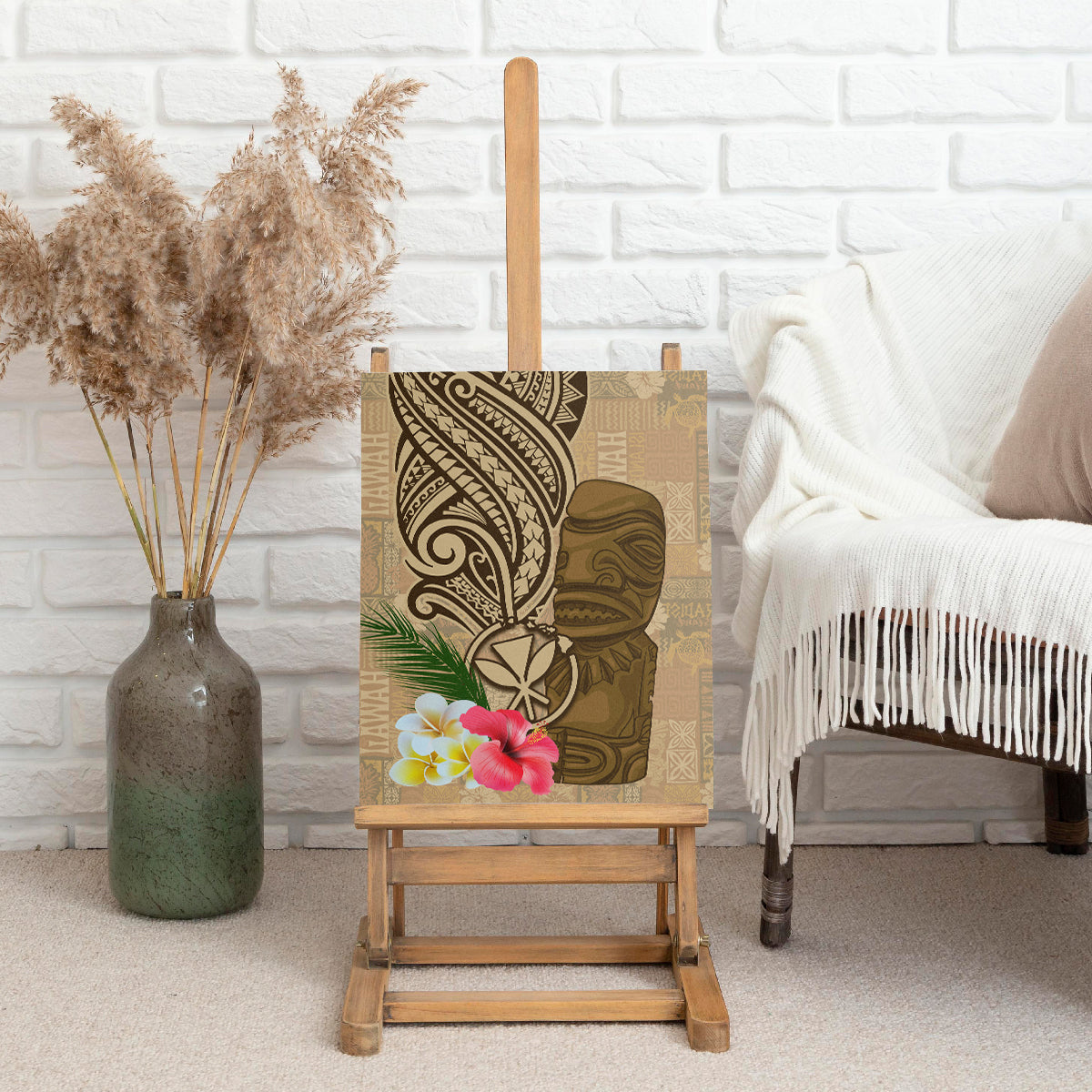 Hawaii Kanaloa Tiki Canvas Wall Art Polynesian Tattoo and Tapa Pattern LT03 - Polynesian Pride