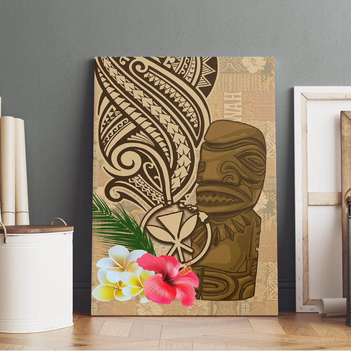 Hawaii Kanaloa Tiki Canvas Wall Art Polynesian Tattoo and Tapa Pattern LT03 - Polynesian Pride