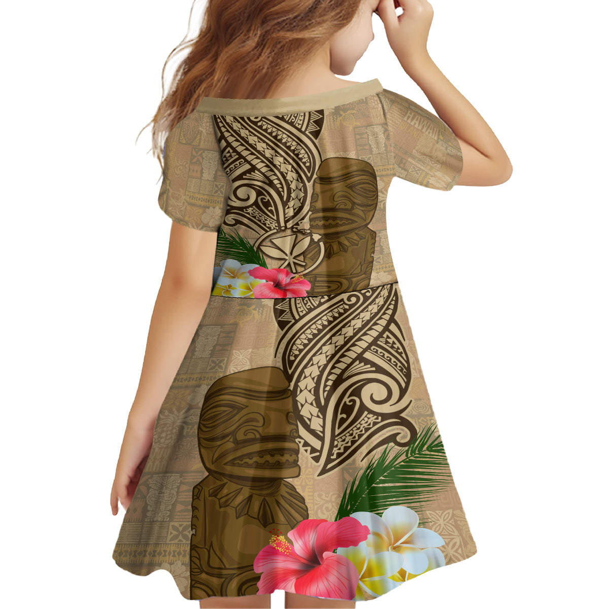 Hawaii Kanaloa Tiki Family Matching Off Shoulder Short Dress and Hawaiian Shirt Polynesian Tattoo and Tapa Pattern