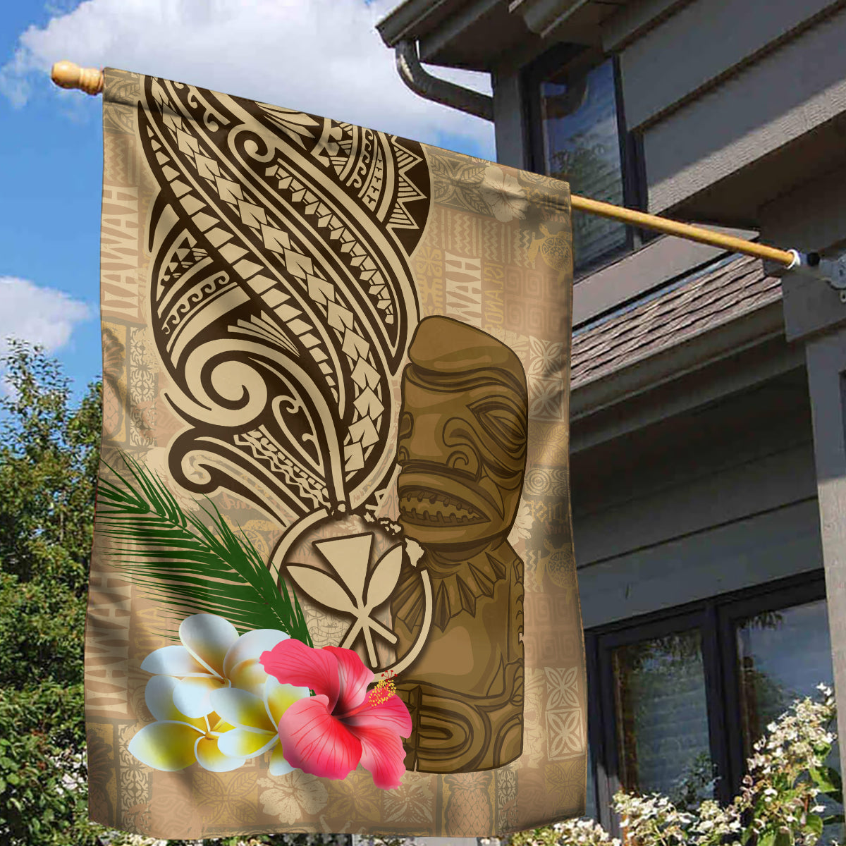 Hawaii Kanaloa Tiki Garden Flag Polynesian Tattoo and Tapa Pattern LT03 - Polynesian Pride