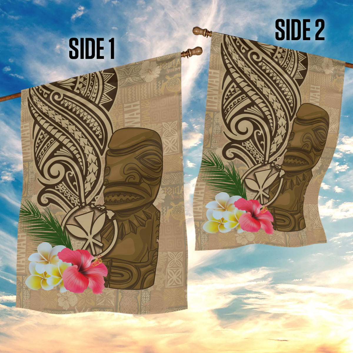 Hawaii Kanaloa Tiki Garden Flag Polynesian Tattoo and Tapa Pattern LT03 - Polynesian Pride
