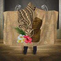 Hawaii Kanaloa Tiki Hooded Blanket Polynesian Tattoo and Tapa Pattern LT03 One Size Beige - Polynesian Pride