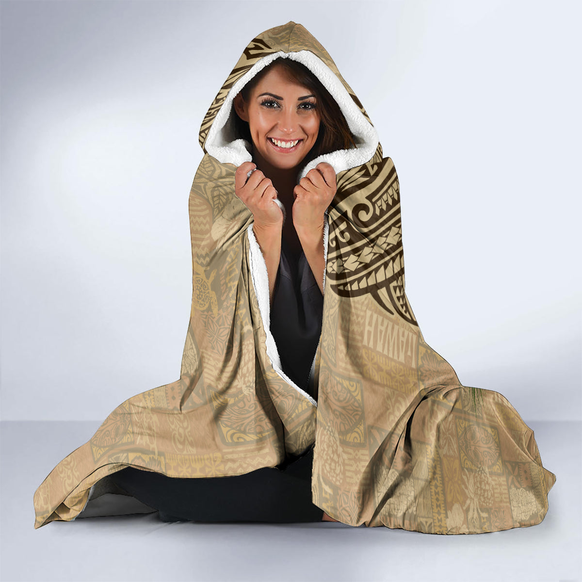 Hawaii Kanaloa Tiki Hooded Blanket Polynesian Tattoo and Tapa Pattern LT03 - Polynesian Pride