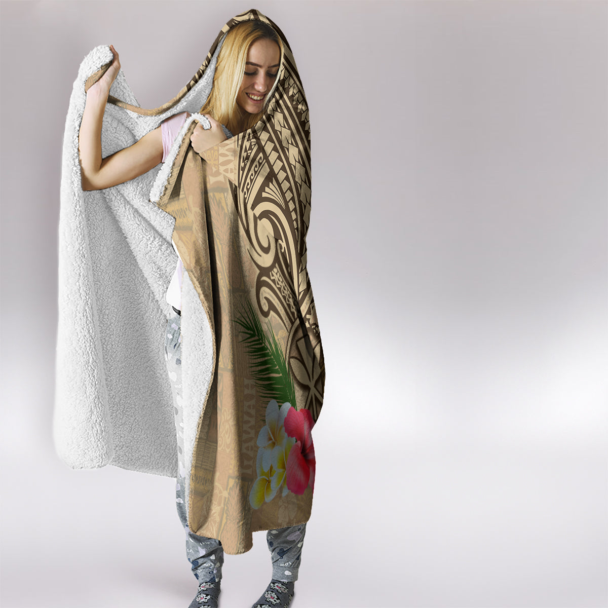 Hawaii Kanaloa Tiki Hooded Blanket Polynesian Tattoo and Tapa Pattern LT03 - Polynesian Pride