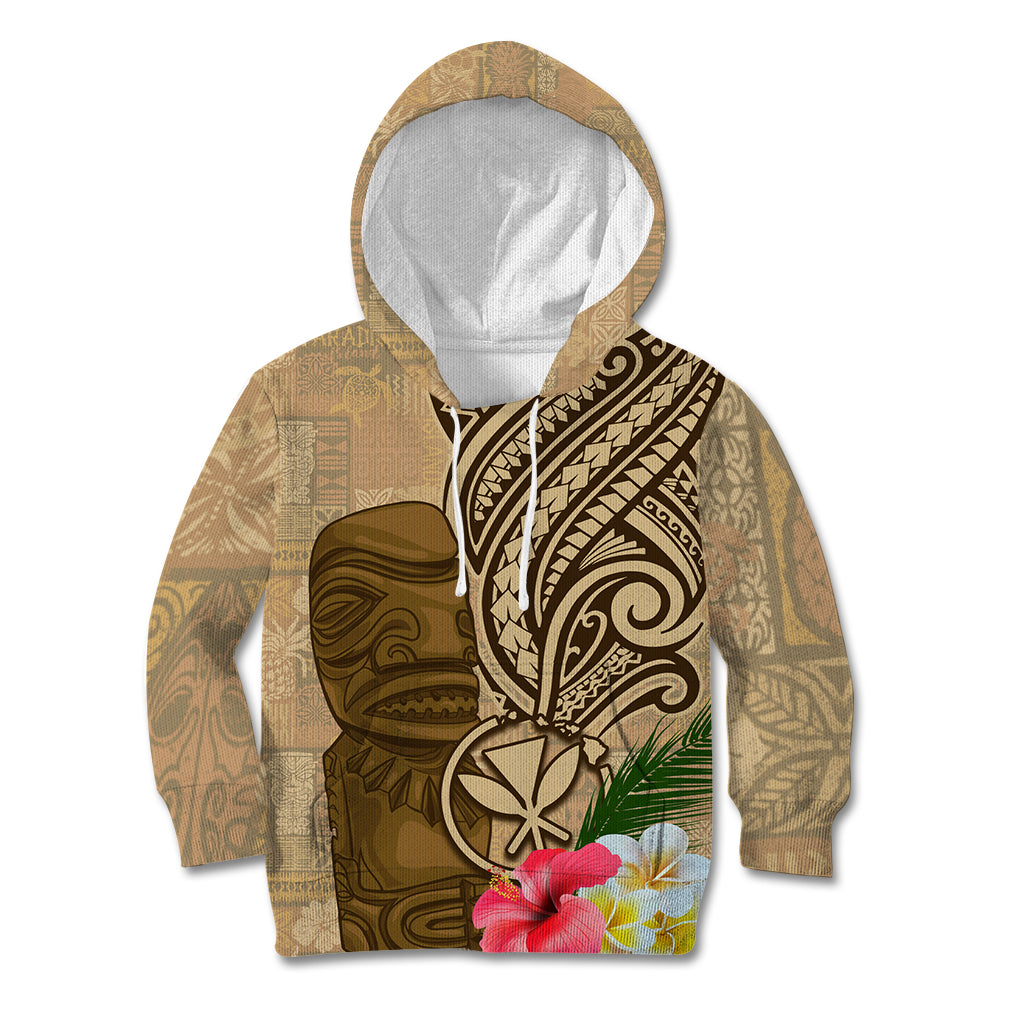 Hawaii Kanaloa Tiki Kid Hoodie Polynesian Tattoo and Tapa Pattern