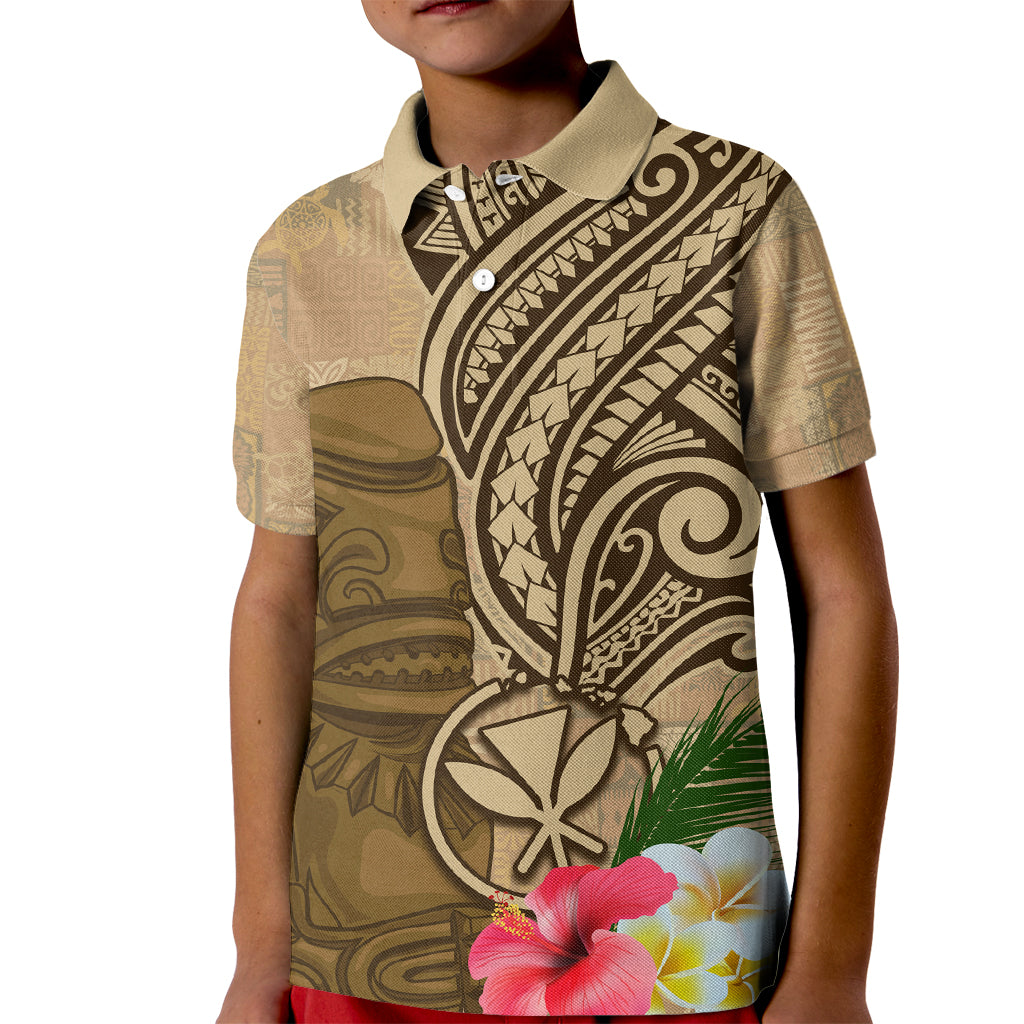 Hawaii Kanaloa Tiki Kid Polo Shirt Polynesian Tattoo and Tapa Pattern