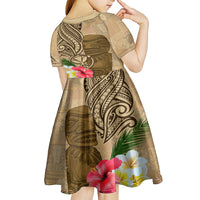 Hawaii Kanaloa Tiki Kid Short Sleeve Dress Polynesian Tattoo and Tapa Pattern LT03 - Polynesian Pride