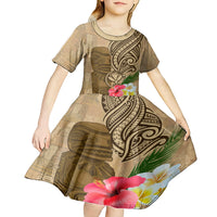 Hawaii Kanaloa Tiki Kid Short Sleeve Dress Polynesian Tattoo and Tapa Pattern LT03 - Polynesian Pride
