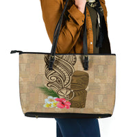 Hawaii Kanaloa Tiki Leather Tote Bag Polynesian Tattoo and Tapa Pattern LT03 - Polynesian Pride