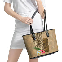 Hawaii Kanaloa Tiki Leather Tote Bag Polynesian Tattoo and Tapa Pattern LT03 - Polynesian Pride