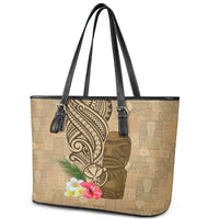 Hawaii Kanaloa Tiki Leather Tote Bag Polynesian Tattoo and Tapa Pattern LT03 - Polynesian Pride