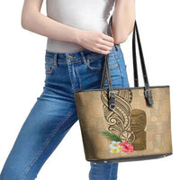 Hawaii Kanaloa Tiki Leather Tote Bag Polynesian Tattoo and Tapa Pattern LT03 - Polynesian Pride