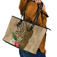 Hawaii Kanaloa Tiki Leather Tote Bag Polynesian Tattoo and Tapa Pattern LT03 - Polynesian Pride