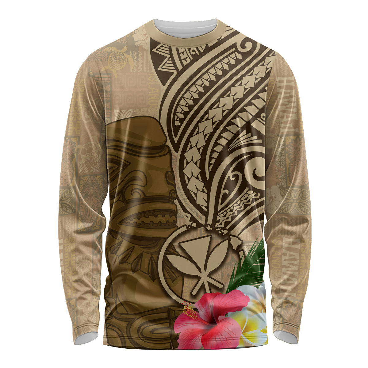 Hawaii Kanaloa Tiki Long Sleeve Shirt Polynesian Tattoo and Tapa Pattern