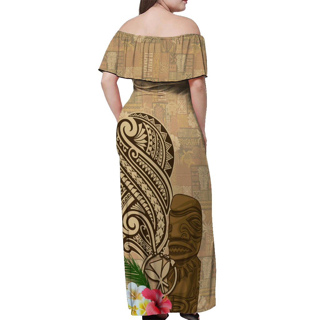 Hawaii Kanaloa Tiki Off Shoulder Maxi Dress Polynesian Tattoo and Tapa Pattern LT03 - Polynesian Pride