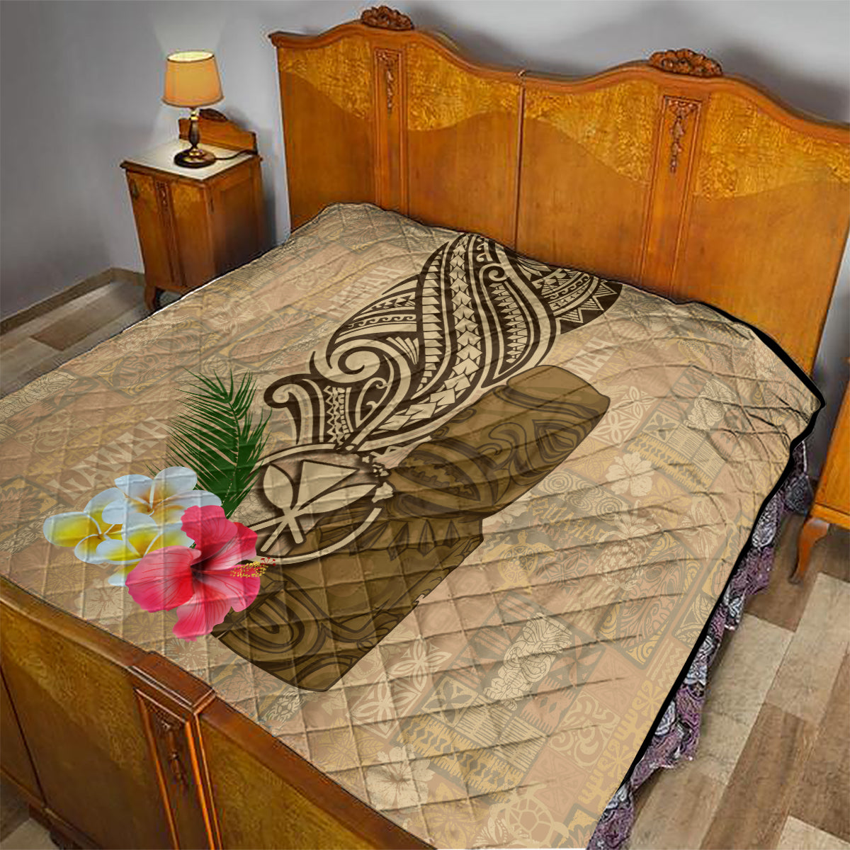 Hawaii Kanaloa Tiki Quilt Polynesian Tattoo and Tapa Pattern
