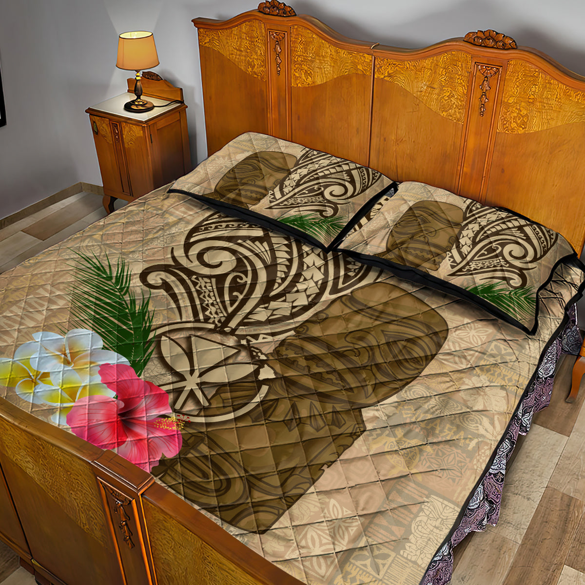 Hawaii Kanaloa Tiki Quilt Bed Set Polynesian Tattoo and Tapa Pattern LT03 - Polynesian Pride