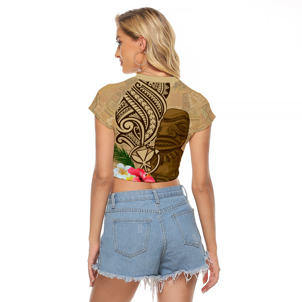 Hawaii Kanaloa Tiki Raglan Cropped T Shirt Polynesian Tattoo and Tapa Pattern