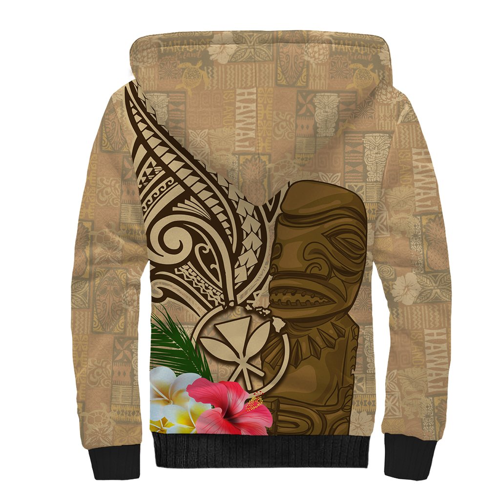 Hawaii Kanaloa Tiki Sherpa Hoodie Polynesian Tattoo and Tapa Pattern LT03 - Polynesian Pride