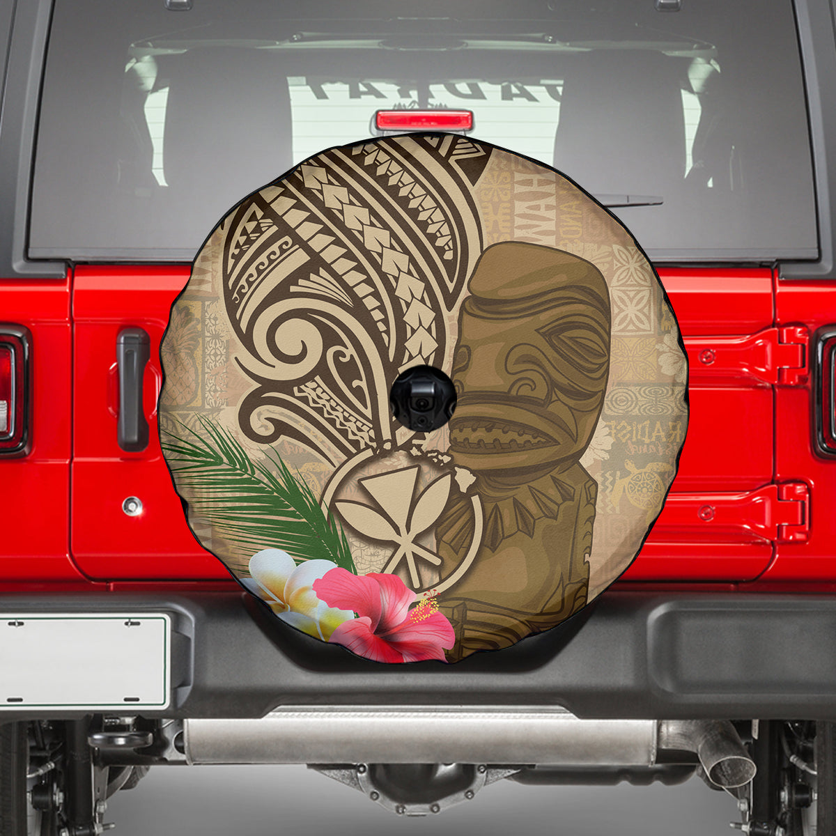 Hawaii Kanaloa Tiki Spare Tire Cover Polynesian Tattoo and Tapa Pattern LT03 - Polynesian Pride
