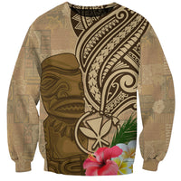 Hawaii Kanaloa Tiki Sweatshirt Polynesian Tattoo and Tapa Pattern LT03 Unisex Beige - Polynesian Pride