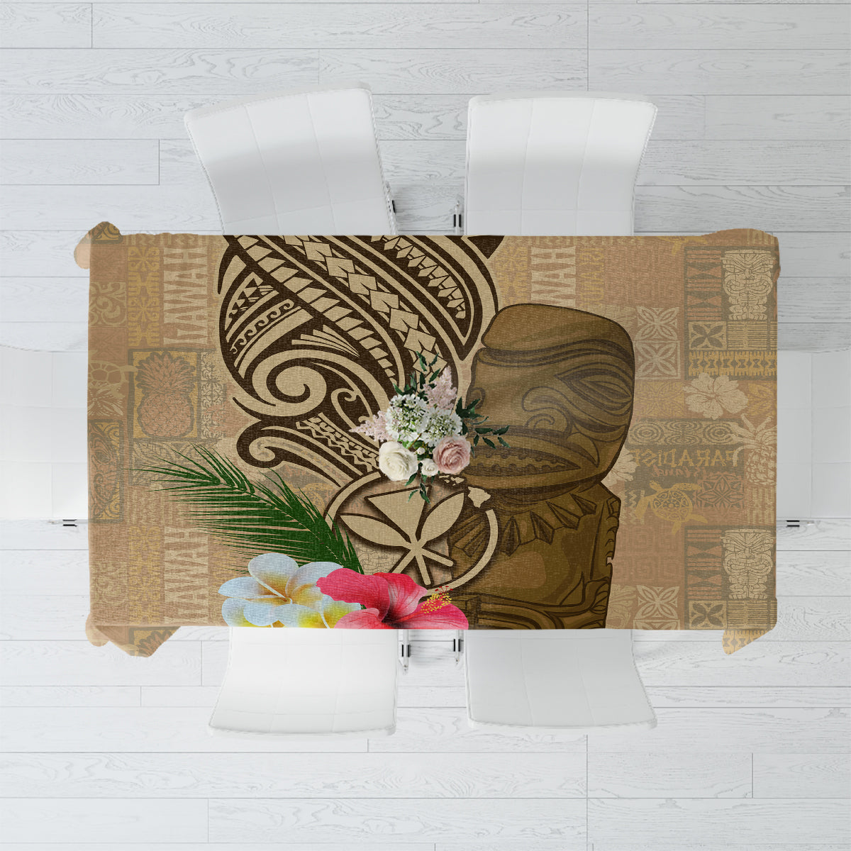 Hawaii Kanaloa Tiki Tablecloth Polynesian Tattoo and Tapa Pattern LT03 Beige - Polynesian Pride