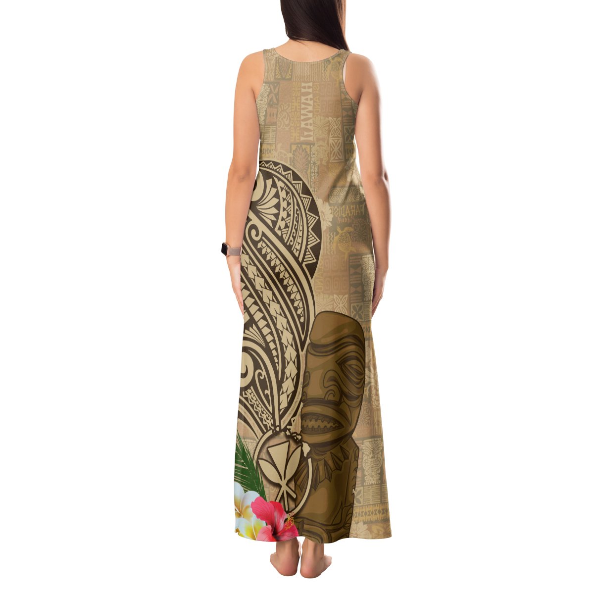 Hawaii Kanaloa Tiki Tank Maxi Dress Polynesian Tattoo and Tapa Pattern LT03 - Polynesian Pride
