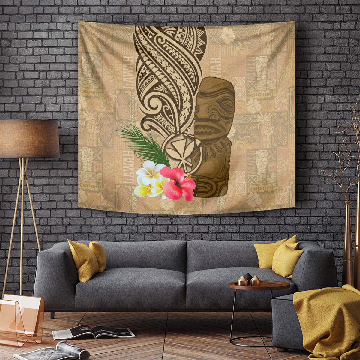 Hawaii Kanaloa Tiki Tapestry Polynesian Tattoo and Tapa Pattern LT03 - Polynesian Pride