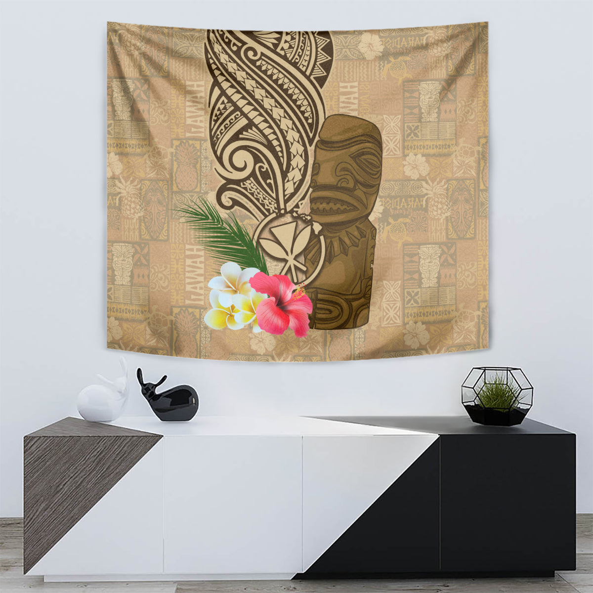 Hawaii Kanaloa Tiki Tapestry Polynesian Tattoo and Tapa Pattern LT03 - Polynesian Pride