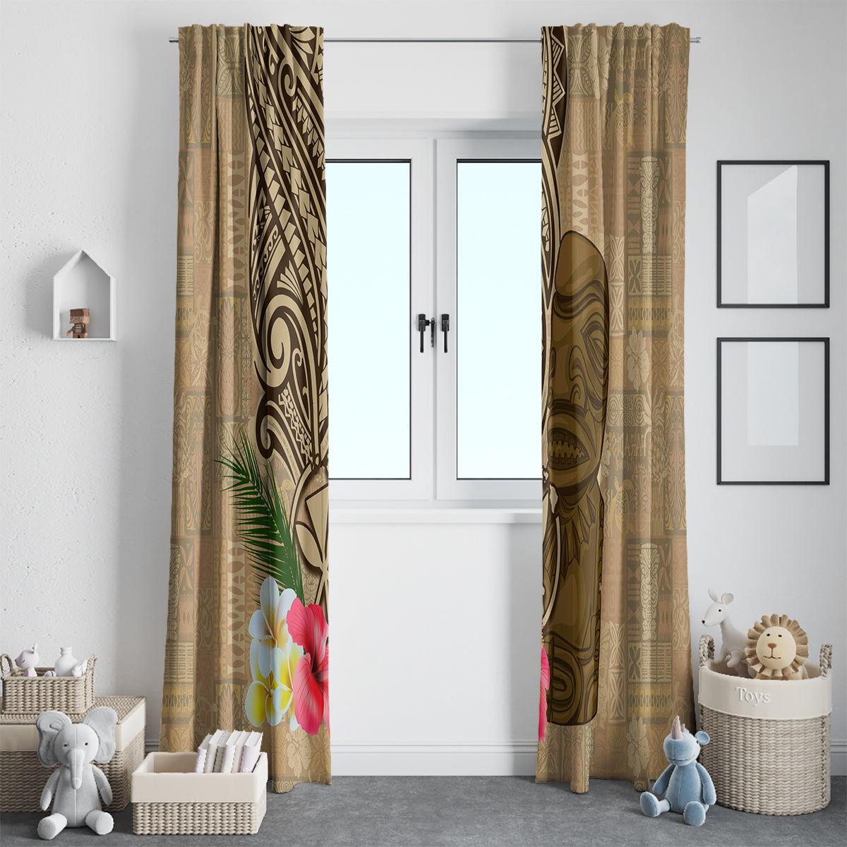Hawaii Kanaloa Tiki Window Curtain Polynesian Tattoo and Tapa Pattern LT03 - Polynesian Pride