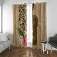 Hawaii Kanaloa Tiki Window Curtain Polynesian Tattoo and Tapa Pattern LT03 With Grommets Beige - Polynesian Pride