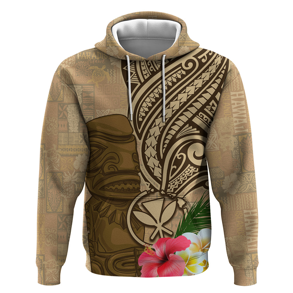 Hawaii Kanaloa Tiki Zip Hoodie Polynesian Tattoo and Tapa Pattern