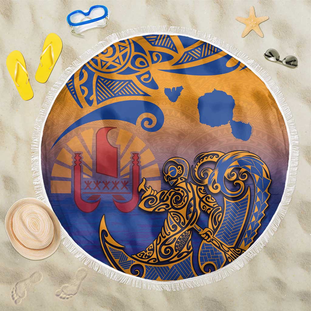 Hawaiki Nui Va'a Solo French Polynesia Beach Blanket Sunset Color LT03 One Size 150cm Yellow - Polynesian Pride