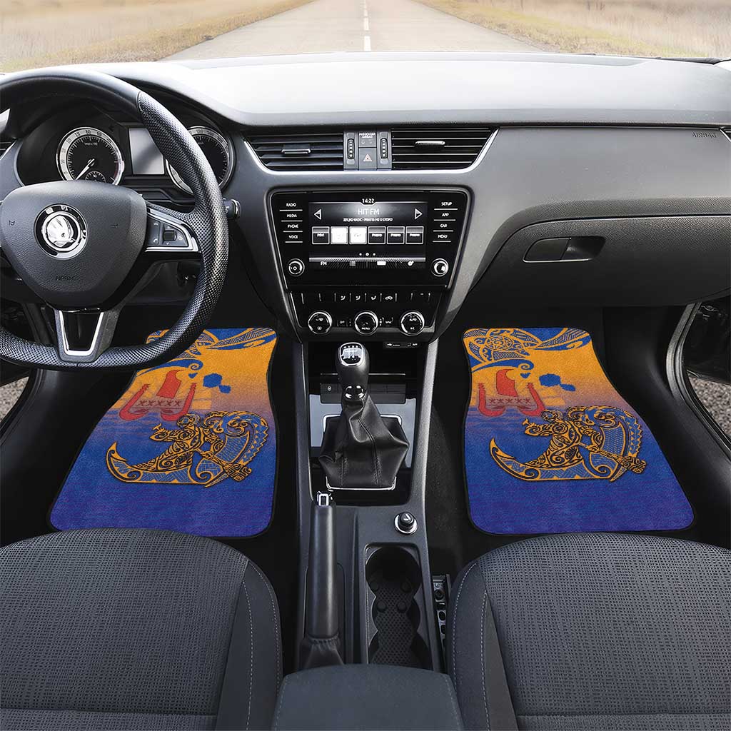Hawaiki Nui Va'a Solo French Polynesia Car Mats Sunset Color LT03 Set 2pcs - Front Yellow - Polynesian Pride