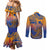 Hawaiki Nui Va'a Solo French Polynesia Couples Matching Mermaid Dress and Long Sleeve Button Shirt Sunset Color