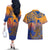 Hawaiki Nui Va'a Solo French Polynesia Couples Matching Off The Shoulder Long Sleeve Dress and Hawaiian Shirt Sunset Color