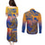 Hawaiki Nui Va'a Solo French Polynesia Couples Matching Puletasi and Long Sleeve Button Shirt Sunset Color