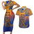 Hawaiki Nui Va'a Solo French Polynesia Couples Matching Short Sleeve Bodycon Dress and Hawaiian Shirt Sunset Color