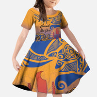 Hawaiki Nui Va'a Solo French Polynesia Family Matching Mermaid Dress and Hawaiian Shirt Sunset Color LT03 Daughter's Dress Yellow - Polynesian Pride