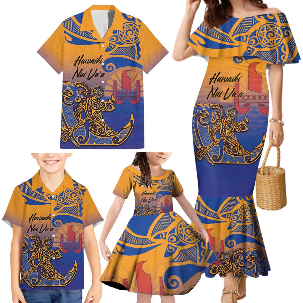 Hawaiki Nui Va'a Solo French Polynesia Family Matching Mermaid Dress and Hawaiian Shirt Sunset Color LT03 - Polynesian Pride