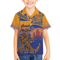 Hawaiki Nui Va'a Solo French Polynesia Family Matching Off Shoulder Maxi Dress and Hawaiian Shirt Sunset Color LT03 Son's Shirt Yellow - Polynesian Pride