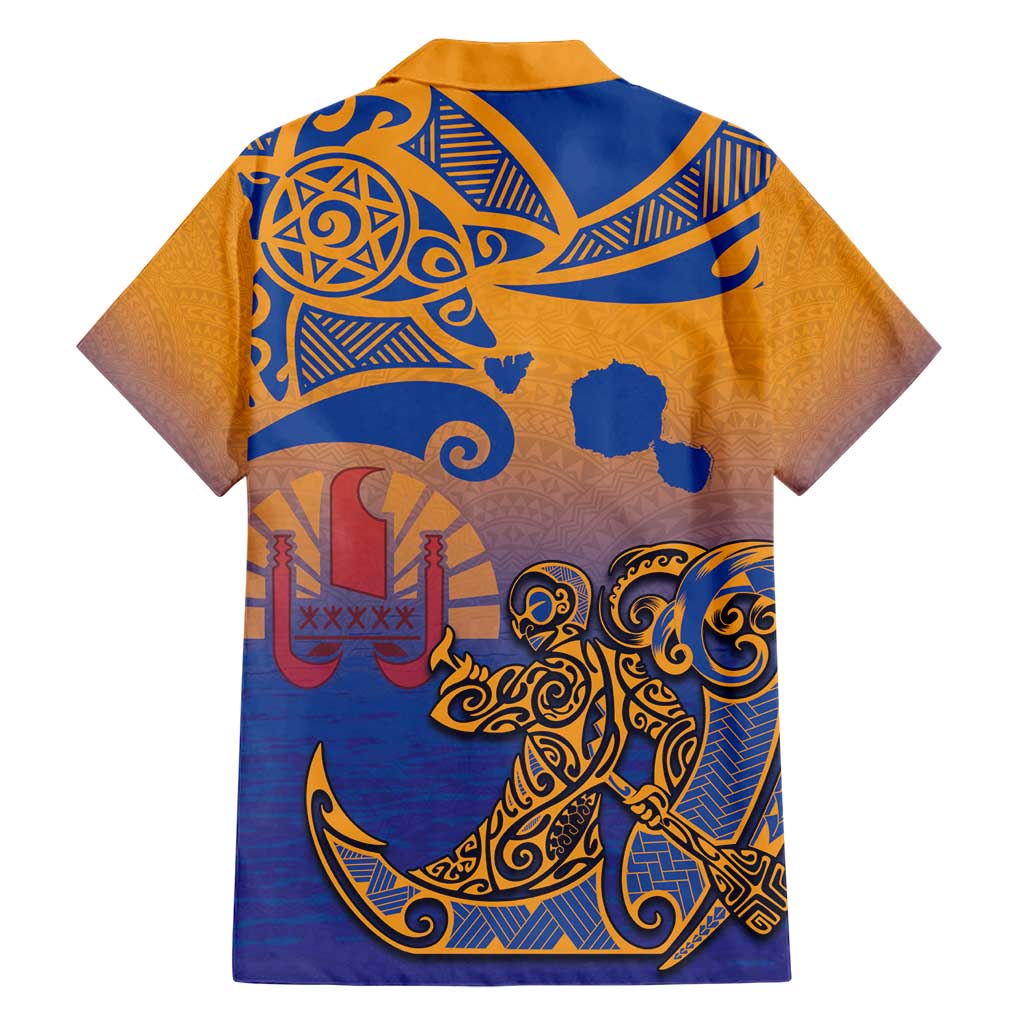 Hawaiki Nui Va'a Solo French Polynesia Family Matching Short Sleeve Bodycon Dress and Hawaiian Shirt Sunset Color