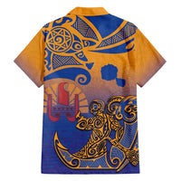 Hawaiki Nui Va'a Solo French Polynesia Family Matching Short Sleeve Bodycon Dress and Hawaiian Shirt Sunset Color
